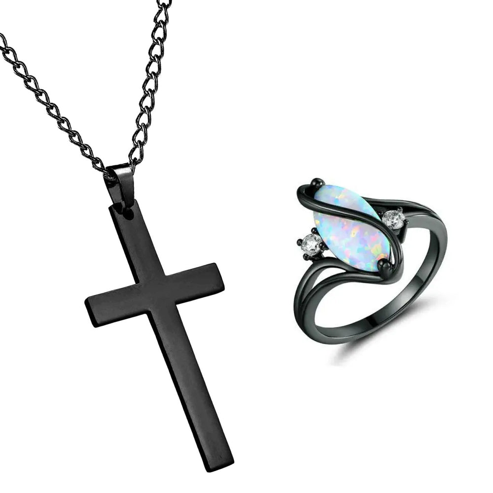 Cross Necklace & Luxurious Opal Ring
