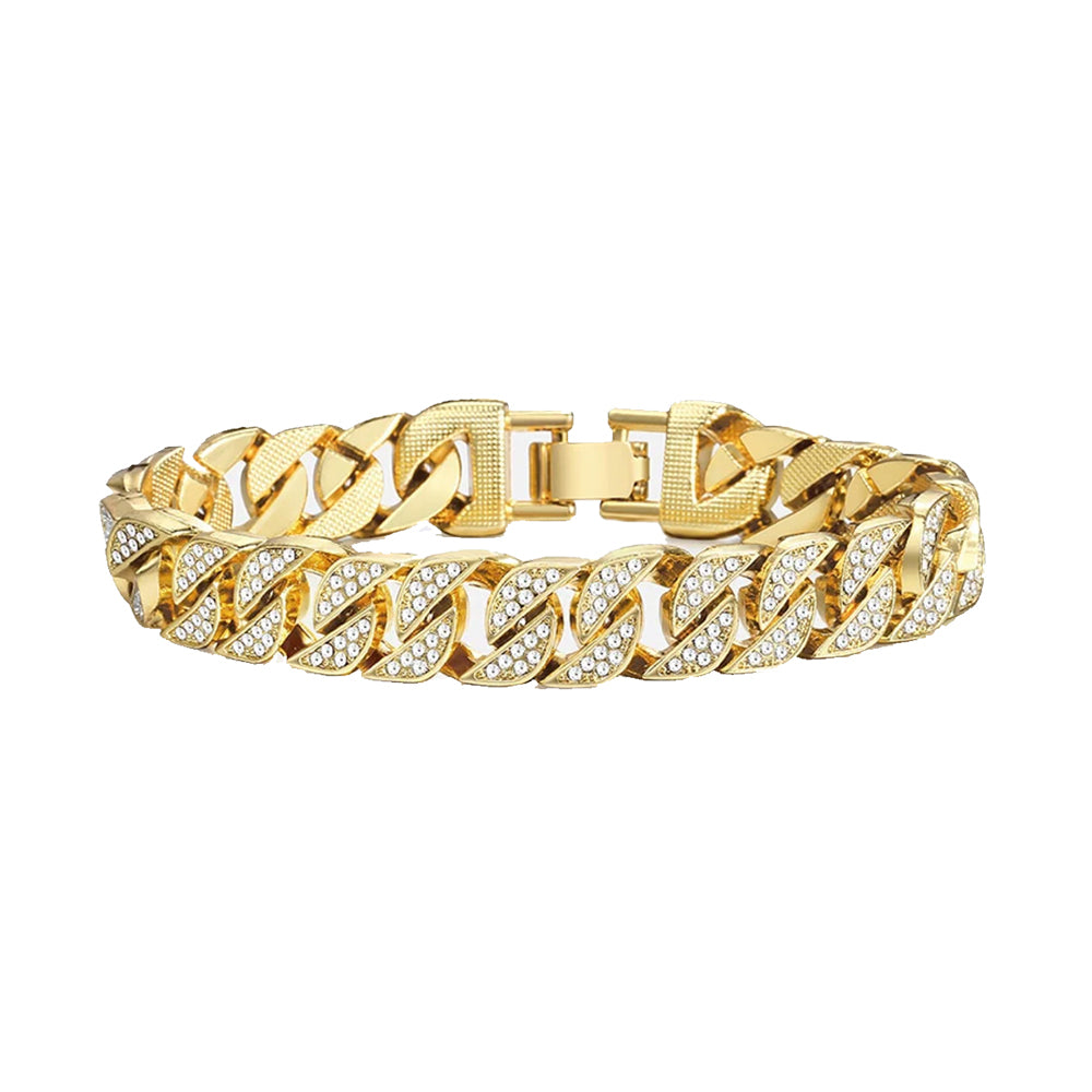 Miami Gold Curb Cuban Bracelet & Cross Necklace