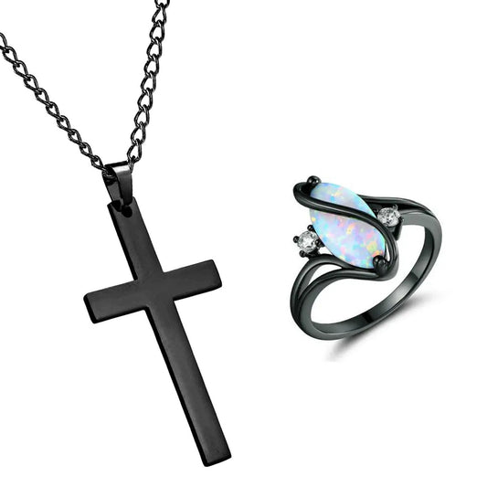 Cross Necklace &  Luxurious Opal Ring