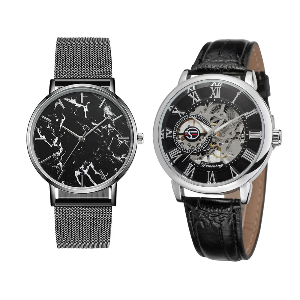 Men Luxury Brand Watch &  Rose Gold Mesh Band Marble Watch