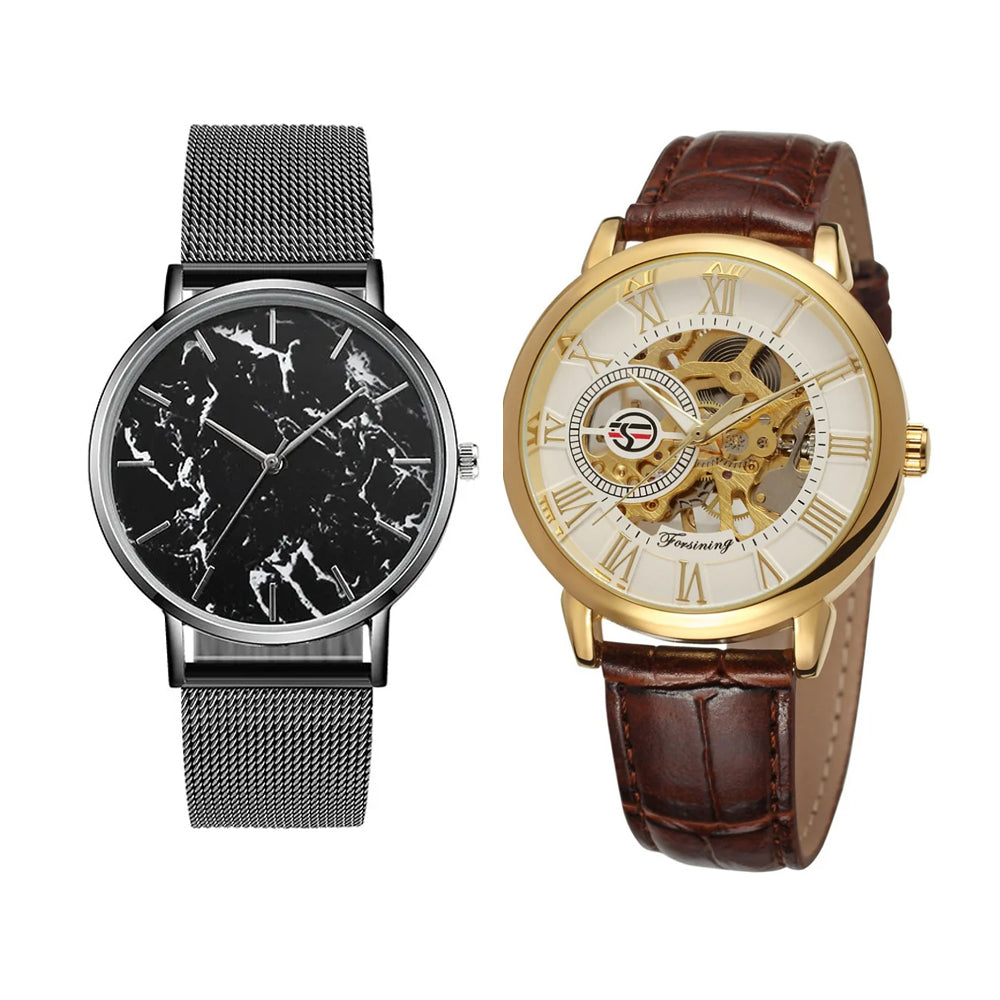 Men Luxury Brand Watch &  Rose Gold Mesh Band Marble Watch