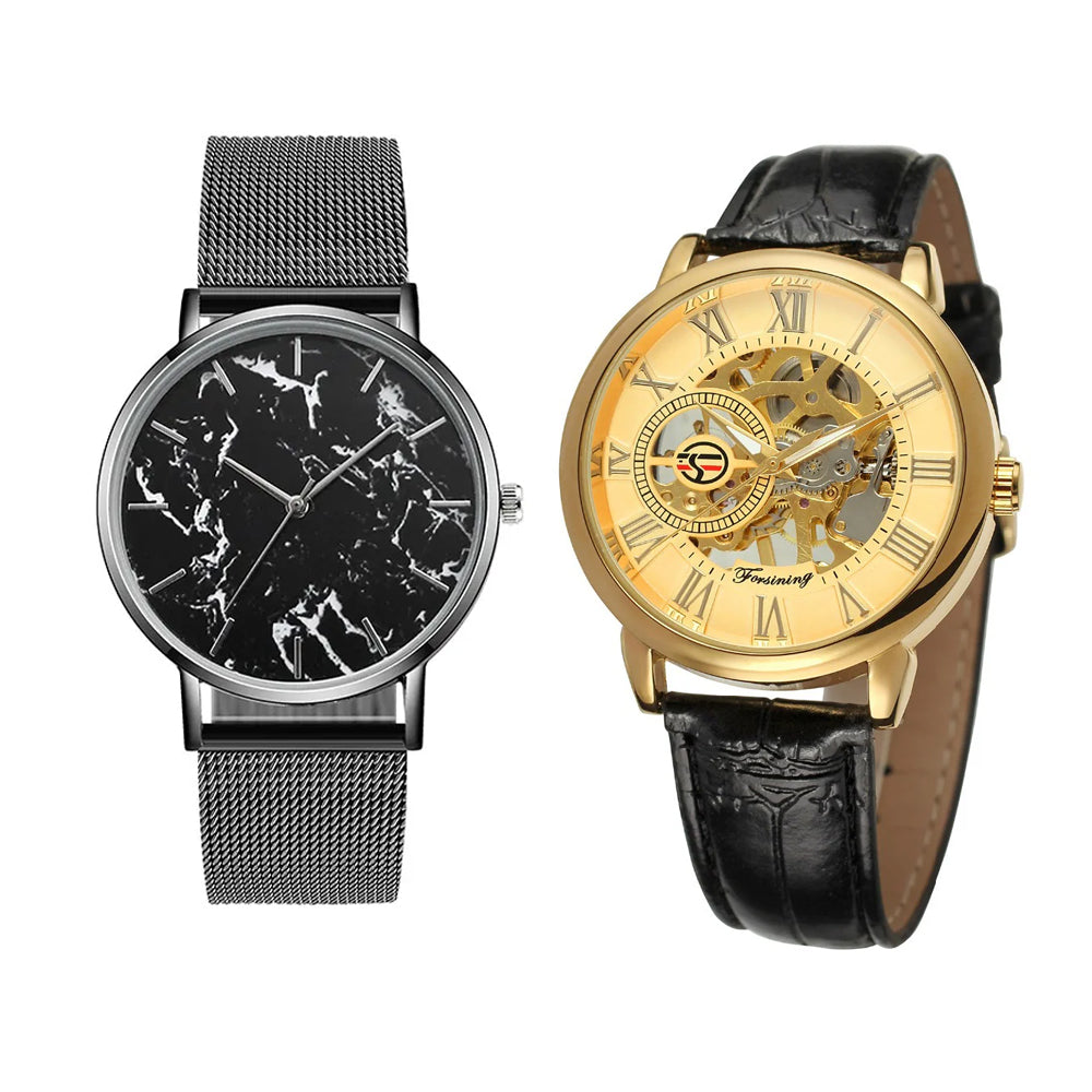 Men Luxury Brand Watch &  Rose Gold Mesh Band Marble Watch