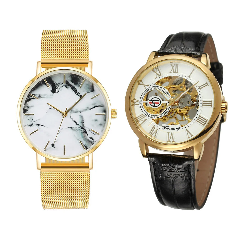 Men Luxury Brand Watch &  Rose Gold Mesh Band Marble Watch