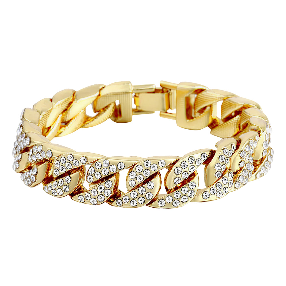 Cross Necklace & Luxurious Opal Ring & Miami Gold Curb Cuban Bracelet