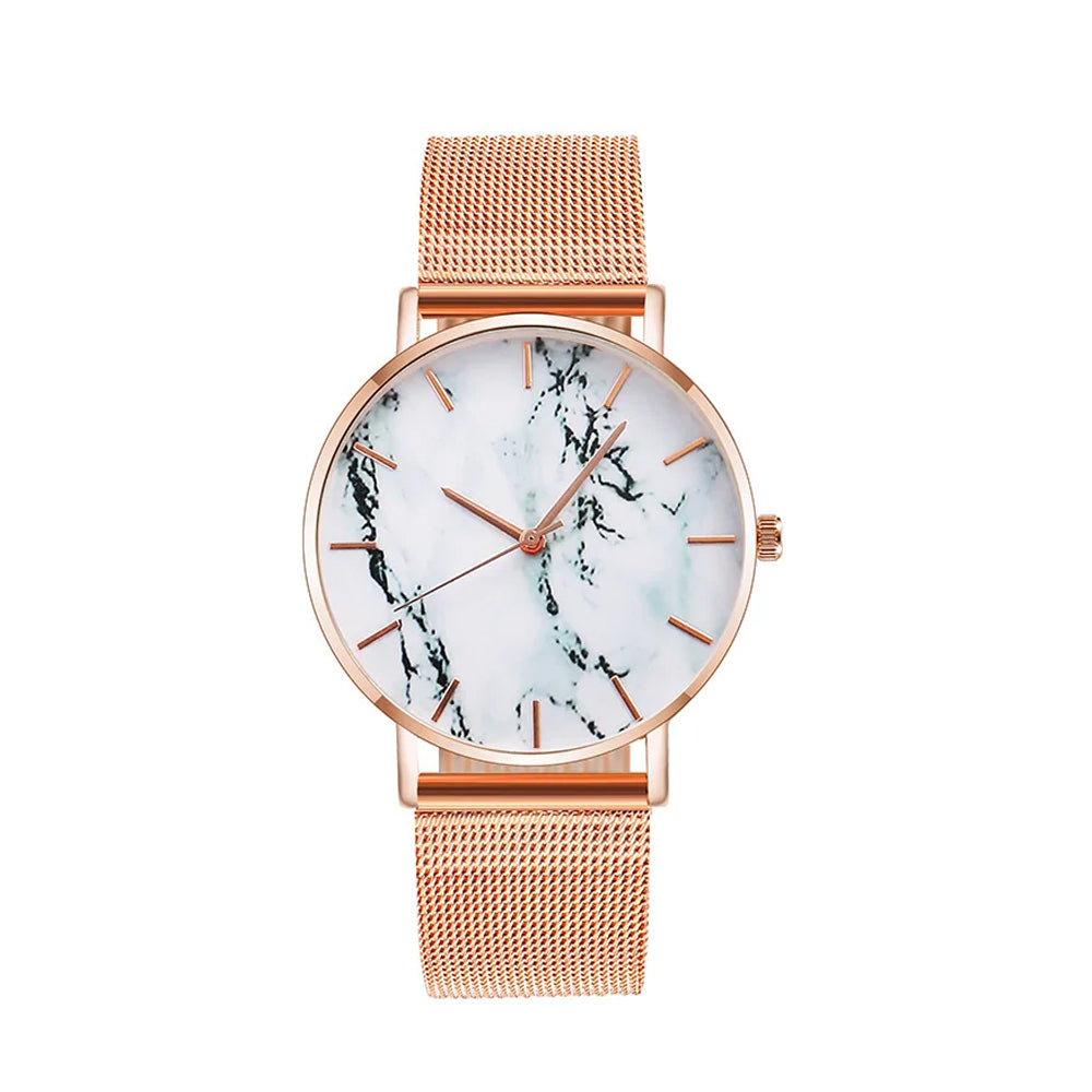 Men Luxury Brand Watch &  Rose Gold Mesh Band Marble Watch