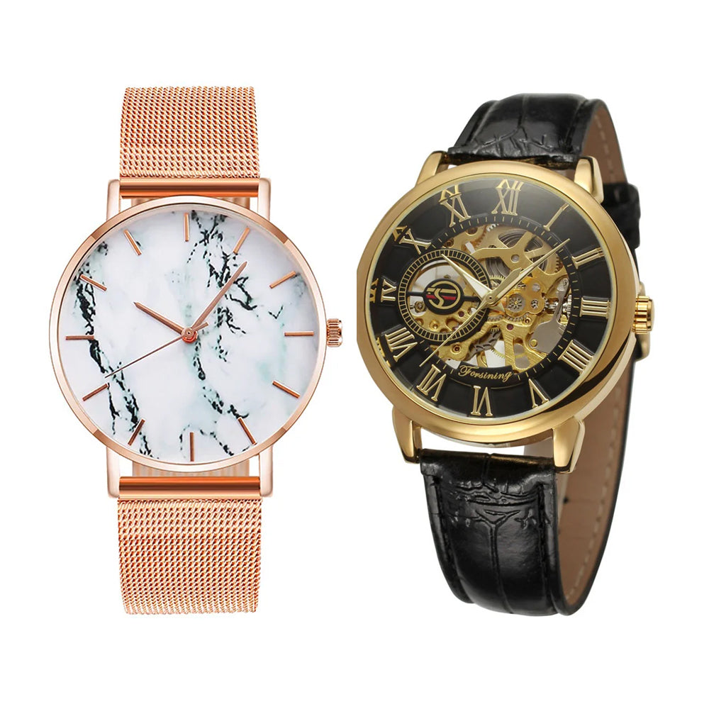 Men Luxury Brand Watch &  Rose Gold Mesh Band Marble Watch