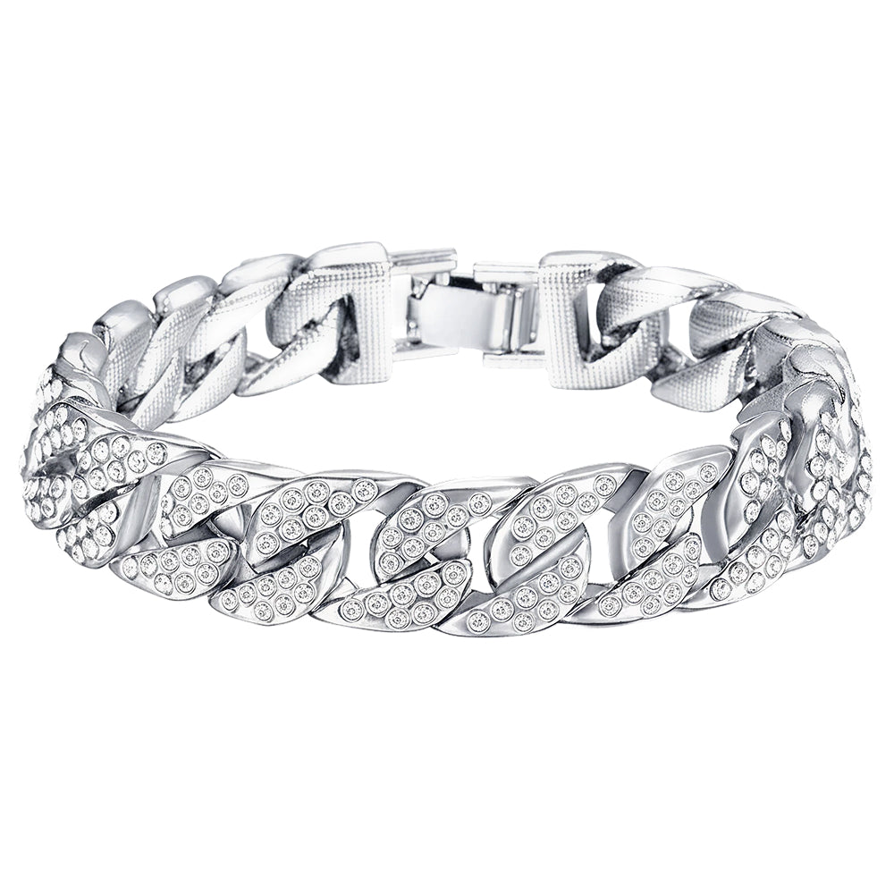 Cross Necklace & Luxurious Opal Ring & Miami Gold Curb Cuban Bracelet