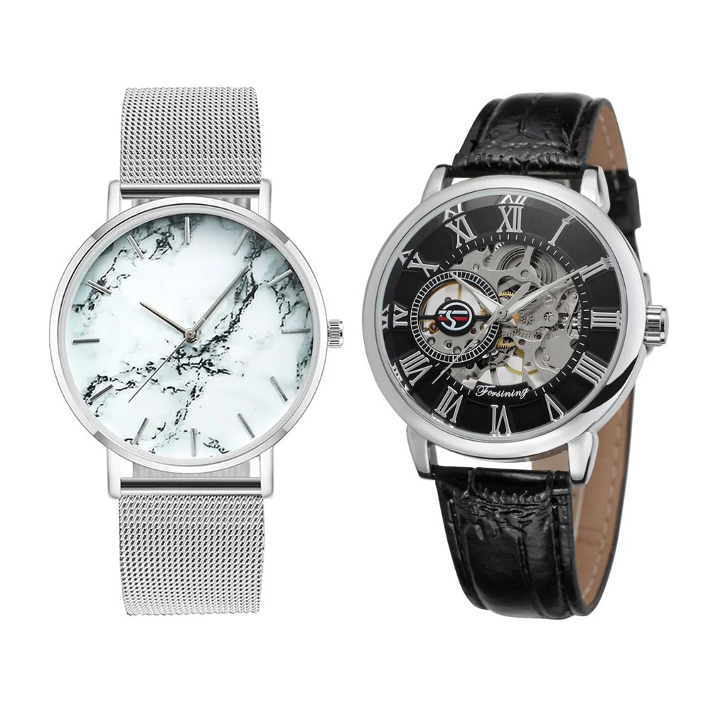 Men Luxury Brand Watch &  Rose Gold Mesh Band Marble Watch