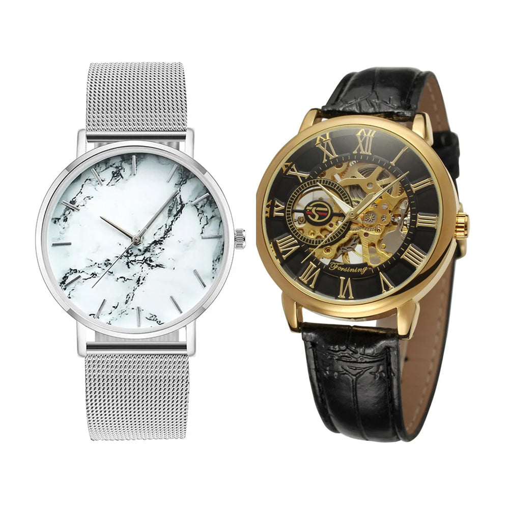 Men Luxury Brand Watch &  Rose Gold Mesh Band Marble Watch