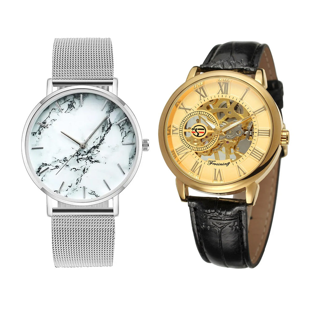 Men Luxury Brand Watch &  Rose Gold Mesh Band Marble Watch