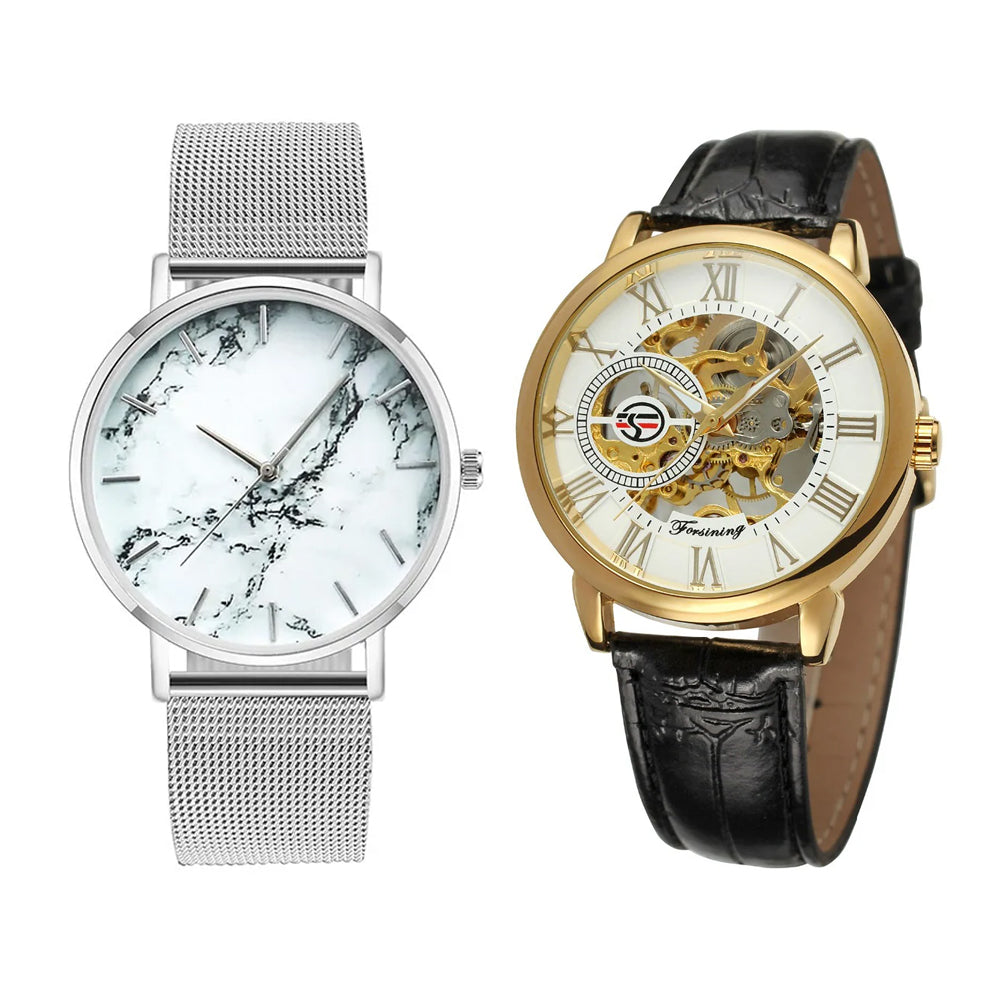 Men Luxury Brand Watch &  Rose Gold Mesh Band Marble Watch